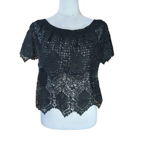 San joy shoulder Top color black embroidery